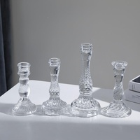 Support de bougie en verre transparent décoratif vintage en cristal pour bougie longue, centre de table pour mariage, fête, maison