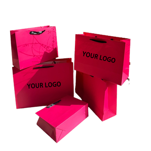 Custom Pink Paper Shopping <b>Bags</b> With Flat Handles Luxury Style Recyclable Art Paper Standard Flat <b>Bag</b> Offset Printing Your Logo - Product Image 1