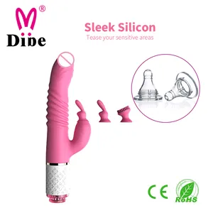 Dibe Hot Sale 7 Patronen Stuwend & Vibratie 3 Opzetstukken Voor Stimulatie Verwarmingsstimulator G Spot Konijn Vibrator