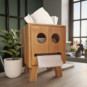Bamboe Tissuedooshouder Met Lachend Gezicht Ontwerp Servet Thuis Opslag Organizer & Tafel Voorzien Van Papieren Handdoek Haspel Inbegrepen - Product Image 5