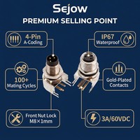 Sejow M8 3Pin 4Pin PCB IP67 Blindado M8X1mm Codificación A Chapado en Oro OEM Personalizado