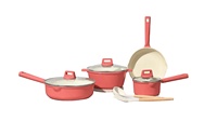 Ensemble de casseroles en aluminium moulé sous pression avec revêtement céramique rose Boreine et poignées douces au toucher