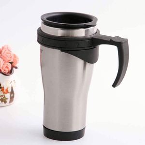 Tasses isothermes modernes en acier inoxydable avec poignée et couvercle, idéales pour les voyages – Vente en gros d'usine, cadeaux promotionnels - Product Image 1