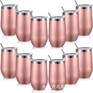 Stainless Steel Tumbler 16oz Eggshell Shape <b>Double</b> <b>Wall</b> Insulated With Straw For Party Outdoor Use - Product Image 5