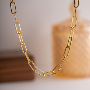 Gold Chunky Chain <b>Necklace</b> 18K Gold Plated Stainless Steel Geometric Paperclip Style For Women Party Fashion Accessory - Product Image 2