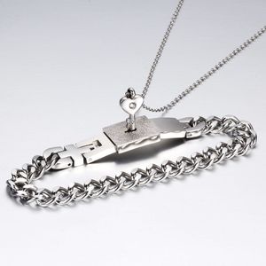 Stainless Steel Key Lock <b>Bracelet</b> And Necklace <b>Set</b> For Women Gift Fashion Jewelry - Product Image 3