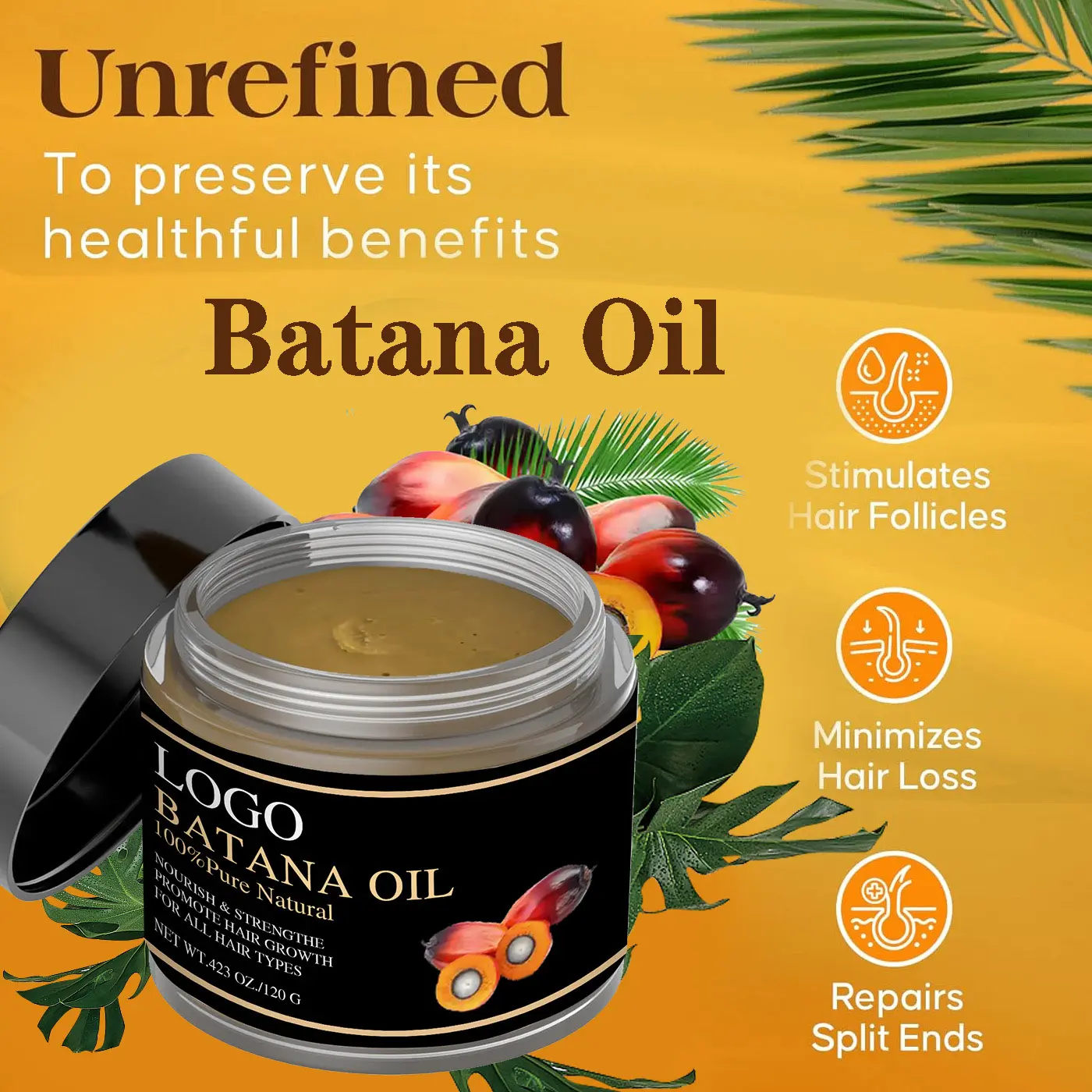 Prevent Hair Loss Repairs Damaged Hair Oil Mask Honduras Pure Natural 100% Raw Batana Oil Private Label