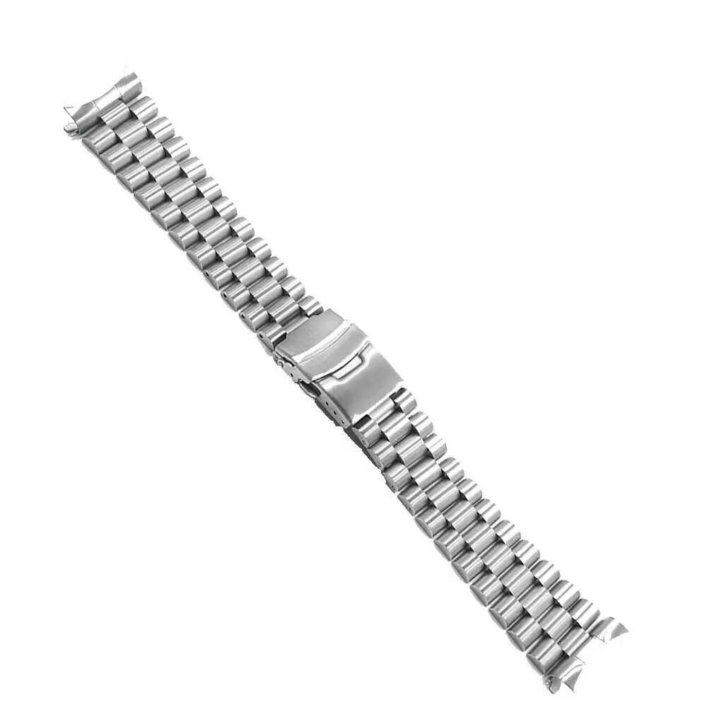 22mm Silver Hollow Curved End 316L Stainless Steel Luxury President Style  Watch Band Bracelet Strap for Seiko SKX007 Breathable