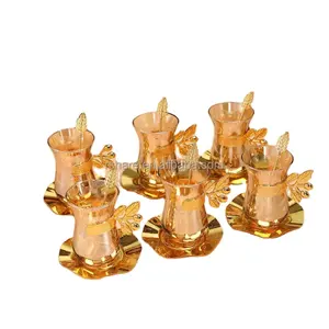 Vintage Turkish Tea Glasses Cups Set with Heat Resistant for Hot & Cold Drinks, Gold CAWA CUPS SET