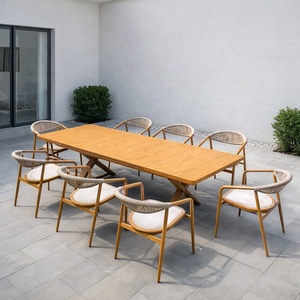 Ensemble de meubles de patio résistant aux intempéries, 9 pièces, <span class=keywords><strong>table</strong></span> carrée en <span class=keywords><strong>aluminium</strong></span> et chaises en corde tressée pour jardin et cuisine - Product Image 5