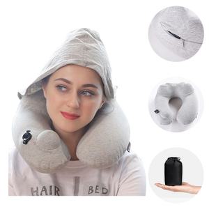 Almohada de Viaje Inflable Portátil en Forma de U, con Capucha, Plegable, para Masaje de Cuello, Ideal para Oficina y Avión - Product Image 1