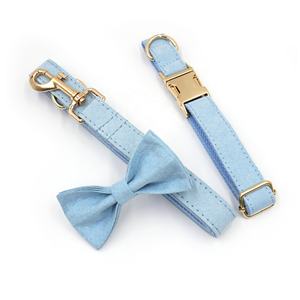 Conjunto de <span class=keywords><strong>collar</strong></span> y correa de cuero de gamuza para perro, regalo para perro, conjunto de lujo, azul cielo, otros collares para mascotas, hebilla dorada, correas para mascotas a la moda - Product Image 5