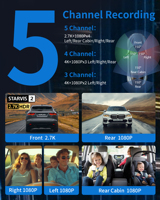 Cámara para Coche AI DMS de 5 Canales (Frontal/Trasera/Izquierda/Derecha) 360 4K IPS con DVR, Caja Negra, CPL, WiFi 5G, GPS y Monitor de Estacionamiento