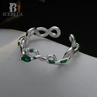 ICEBELA Bagues ouvertes en argent sterling 925, design serpent torsadé unique, zircon vert et rouge, bijoux fins tendance pour filles