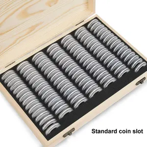 Caja de almacenamiento de madera para exhibición de monedas, estuche de madera para colección de monedas con certificado de placa