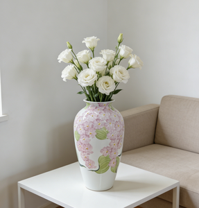 Vase à fleurs violet et blanc de style rustique, un motif d'accentuation charmant pour la décoration de style ferme. - Product Image 3