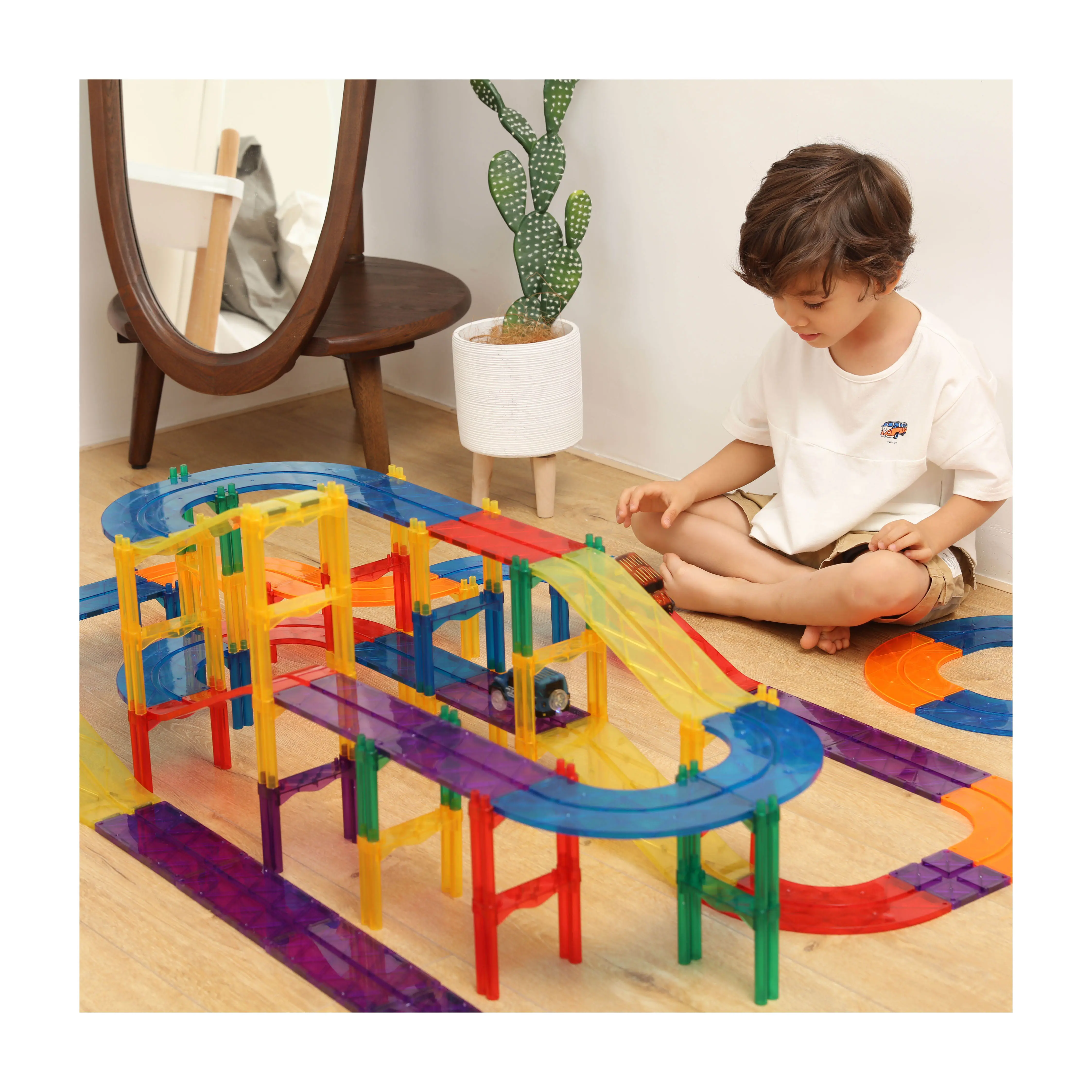 Montessori DIY 108pcs car race track magnet tiles toys building educational toys for kids EN71, ASTM, CPSC