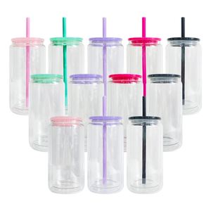 15Oz Leak Proof Plastic <b>Straw</b> <b>Lid</b> Double Wall Mug High Borosilicate Snow Globe Tumbler Sublimation Beer Glass <b>Cup</b> - Product Image 1