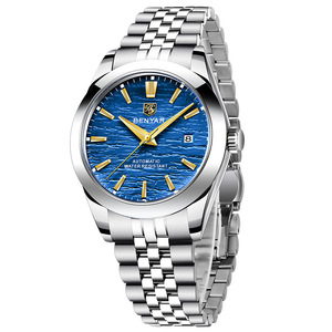 Benyar Men's Automatic <b>Mechanical</b> <b>Watch</b> Blue Dial Stainless Steel Strap Water Resistant Calendar Feature BY-5209M - Product Image 5