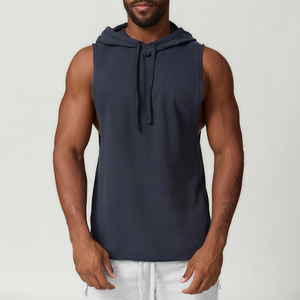 Benutzer definiertes Logo Running Singulett Ärmelloser Hoody Einfarbige Waschmaschine Sport Freizeit Fitness Training Tragen Sie Sport Tanktops für Männer - Product Image 5