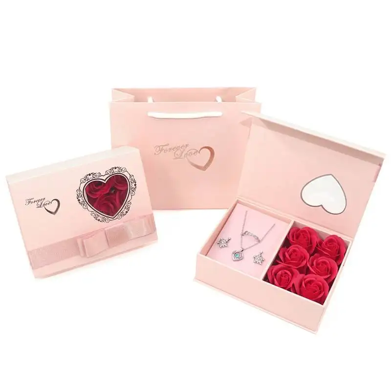 Día de San Valentín collar anillo joyería 6 preservado eterno Rosa flor caja Rosa lazo amor colgante caja San Valentín Gi