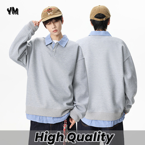 <span class=keywords><strong>Felpa</strong></span> da Uomo Oversize Retrò di Alta Qualità a Maniche Lunghe <span class=keywords><strong>con</strong></span> Colletto <span class=keywords><strong>Polo</strong></span>, Pullover Casual alla Moda - Product Image 2