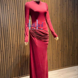 Elegante Vestido Maxi Fruncido de Manga Larga - Vestido de Noche Bodycon Sexy con Aberturas en la Cintura para Mujer de Vietnam - Product Image 1