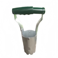 Planteur de bulbes de jardin en acier inoxydable avec manche en bois, outil de repiquage de semis dentelé avec échelle de profondeur
