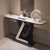 Table d'entrée murale en métal de luxe léger avec plateau en ardoise, moderne, pour hôtel et appartement, démontable et assemblable