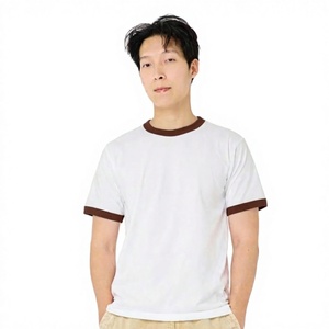 T-shirt à col rouge personnalisé avec impression DTF, 230 g/m², semi-32, haute qualité - Product Image 1