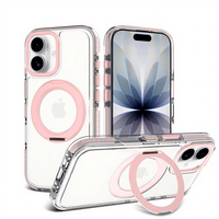 Étui de téléphone magnétique pour fille avec cadre d'objectif en métal mignon, support rotatif et protection antichoc pour iPhone 17