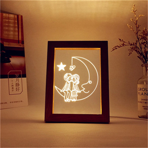 Luces Led de noche 3D de madera, marco de fotos, lámpara de mesa USB, adornos para mesita de noche, oficina, escritorio, <span class=keywords><strong>luz</strong></span> de <span class=keywords><strong>la</strong></span> noche - Product Image 1