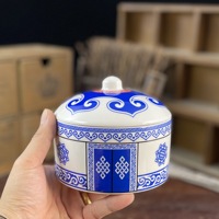 Bol à soupe mongol avec couvercle, en céramique émaillée, style yourte, artisanat ethnique, vaisselle d'hôtel