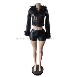 Nuevo Conjunto de 2 Piezas de Moda para Mujer, Top de Manga Larga y Pantalones Cortos Elásticos con Estampado de Serpiente, en Piel Sintética PU - Product Image 6