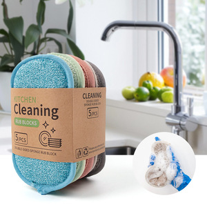 Kitchen Cleaning <b>Sponge</b> Rub Block 5Pcs Double Sided Thickened Dishwashing Pad For Pots And Pans - Product Image 1