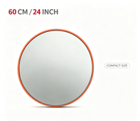 Miroir de sécurité convexe intérieur 60 cm (24 pouces) en PC, grand angle, antivol, ABS, orange, fixation murale pour magasin, entrepôt, bureau, coin