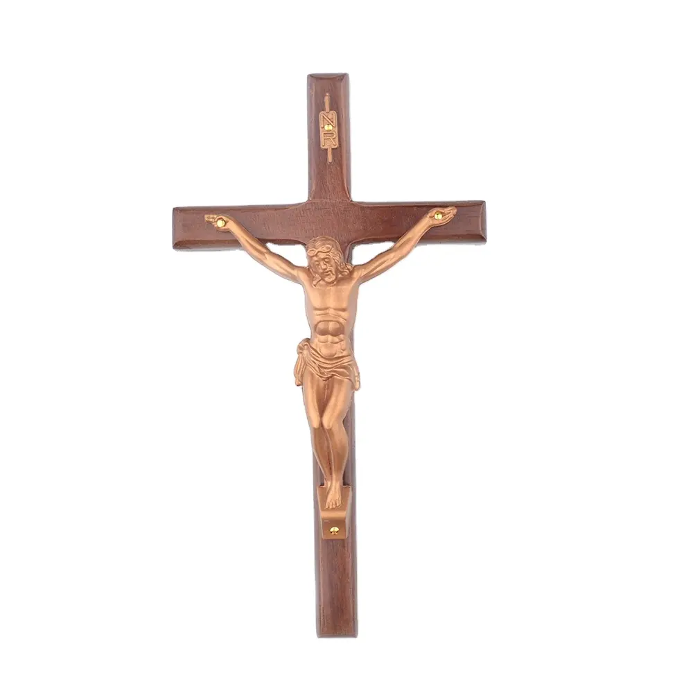Metalen Jezus Corpus Kruisbeeld Decoratieve Houten Muur Kruis Katholieke Massief Hout Opknoping Kruis Kruisbeeld