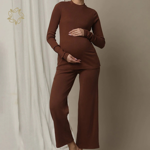 <span class=keywords><strong>Pijama</strong></span> de maternidad de manga larga de algodón orgánico para embarazadas, <span class=keywords><strong>pijama</strong></span> de <span class=keywords><strong>lactancia</strong></span> acanalado ecológico - Product Image 6