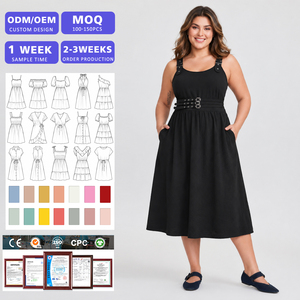 Robe midi sans manches grande taille pour femme avec ceinture, couleur unie, décontractée, pour l'été, avec poches et détail de ceinture - Product Image 1
