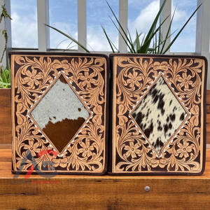 Nouveau Vintage à la main en cuir repoussé Graduation cadeau portefeuille liant en cuir de vachette véritable fermeture éclair reliure à anneaux pour les entrevues - Product Image 1