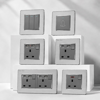 Interrupteur mural industriel universel en acier inoxydable brossé, panneau gris, type C UK, prise de charge rapide 18W, double USB-A type C