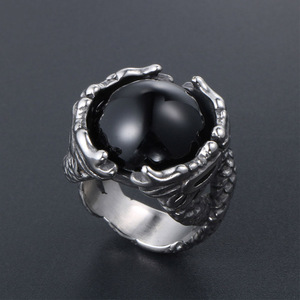 Vintage Style Men's <b>Ring</b> Black Onyx Red Gemstone <b>Titanium</b> Steel Dragon Design SA734 - Product Image 2