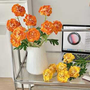 Fleurs artificielles en soie, roses, haute simulation, branche unique, décoration de mariage, décoration de la maison, orange jaune - Product Image 1