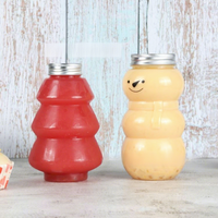 Bouteille de boisson en PET de 500 ml en forme de sapin de Noël avec bouchon en aluminium, contenant en plastique pour lait, jus, soda, boissons énergisantes