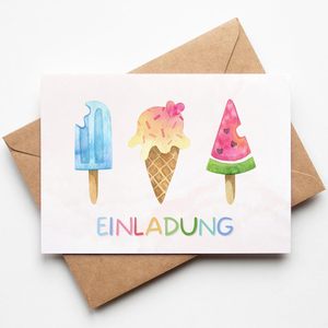 Juego de Tarjetas de Invitación de Helado de Verano, Papel Rectangular Personalizado, Barnizado Mate, Impresión Digital Hecha a Mano para Cumpleaños - Product Image 4