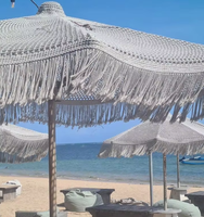 Payung Aluminium Anyaman Gaya Bohemian dengan Rumbai, Tahan Air, dan Anti UV untuk Penggunaan di Luar Ruangan, Hotel, Kolam Renang, Teras, dan Paviliun