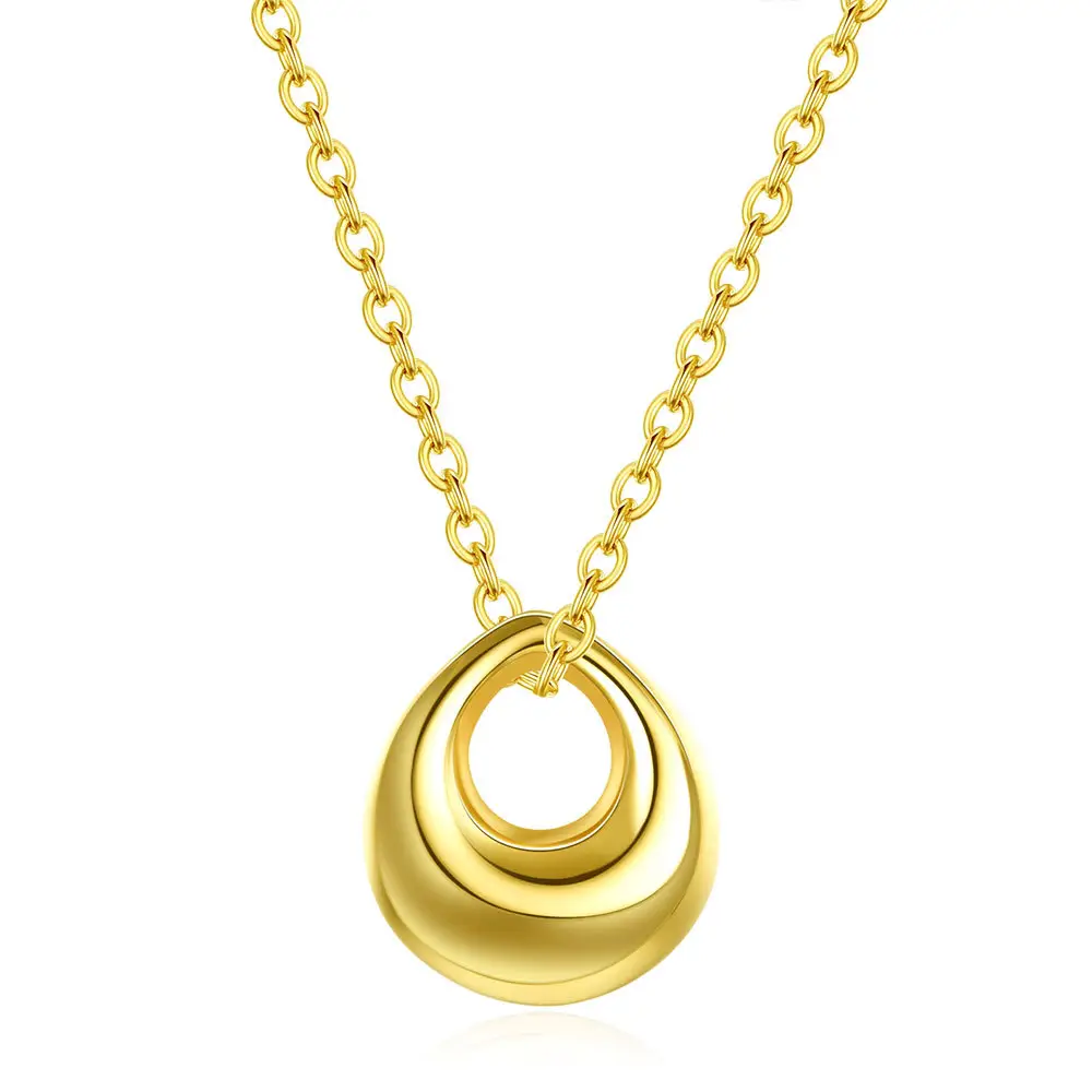 Wholesale Gold Plated Stainless Steel Necklace Water Drop Pendant Link Chain Women Necklaces