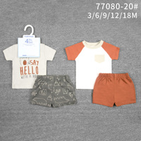 Ensemble d'été confortable pour bébé garçon, 4 pièces en coton, imprimé animal/fleur, broderie, manches courtes, style tendance