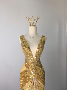 Vestido de noche de seda sin mangas estilo sirena con pedrería de alta gama, vestido formal de lujo para mujer - Product Image 5