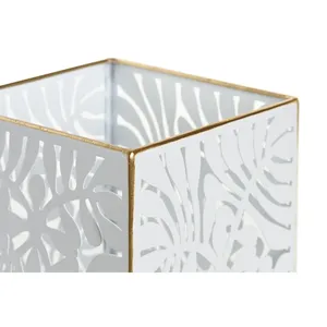 LOT DE 3 POT DE FLEURS EN MÉTAL 15X15X15 FEUILLES BLANCHES - Product Image 1